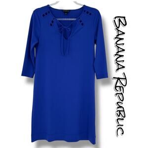 Banana Republic Cobalt Blue Ponte Shift Dress Cut Out Neck Womens Size XS